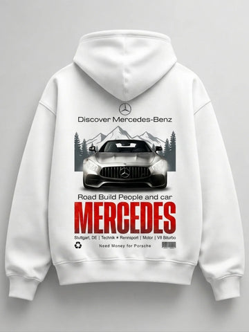 Need Money for Benz Mercedes urban streetwear hoodie white color clean minimal fashion style