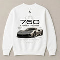 Modern white graphic sweatshirt for car enthusiasts