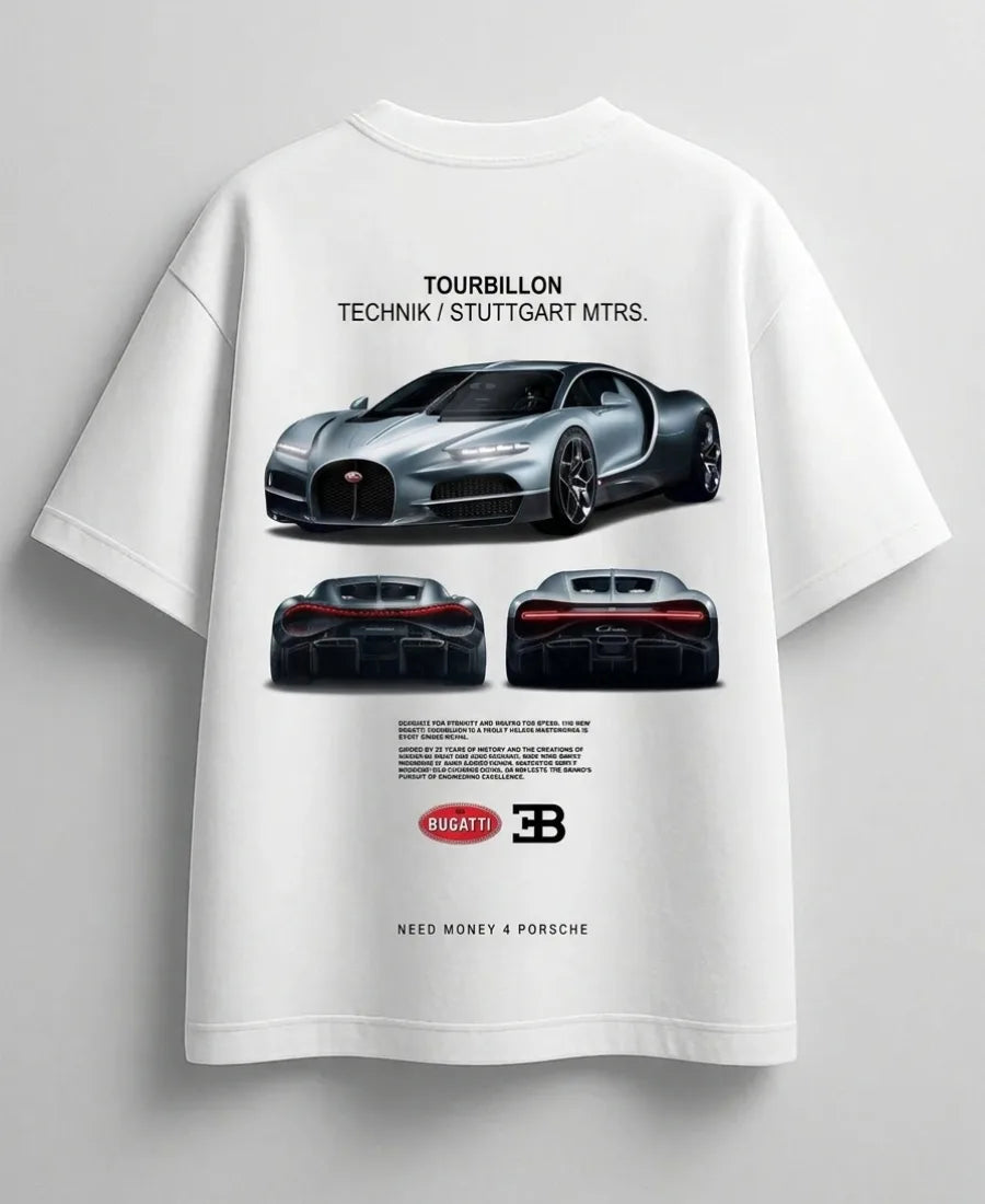 White oversized Bugatti goal setter fashion tee