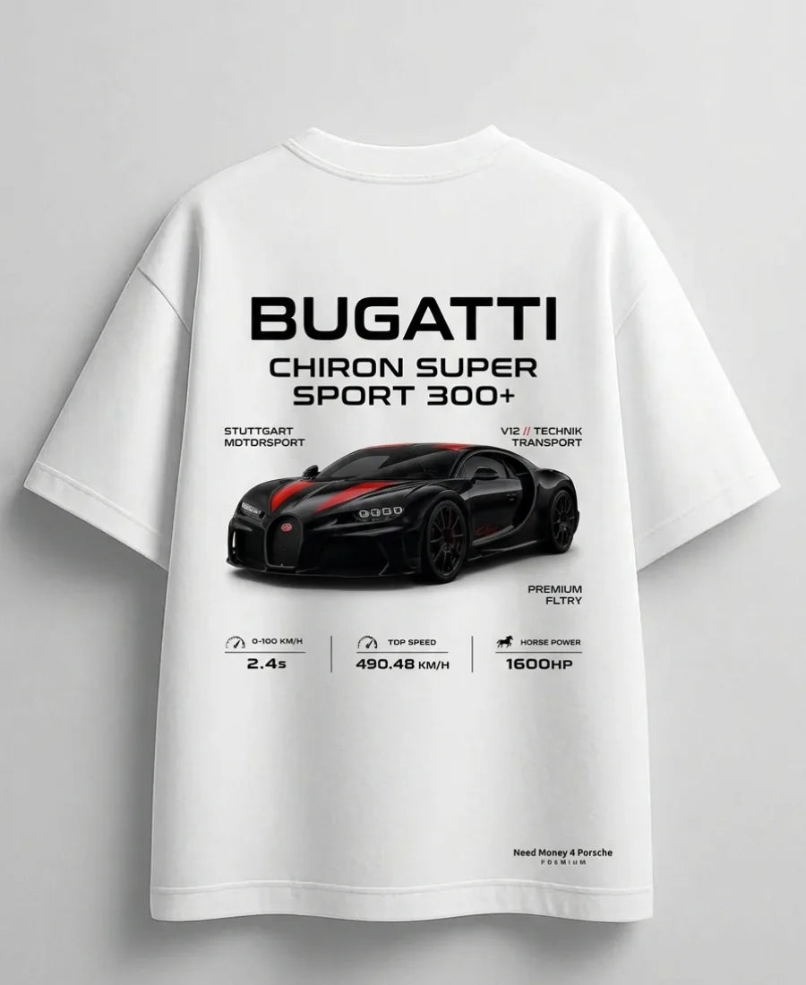 White oversized Bugatti exotic car lover fashion tee
