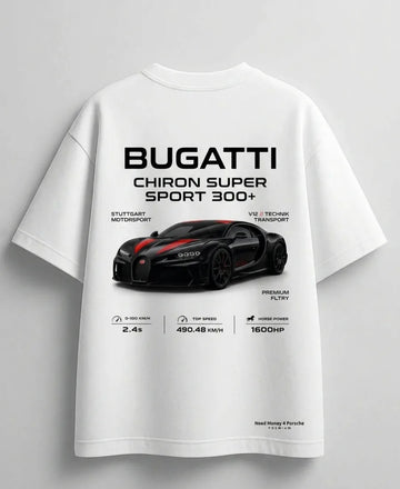 White oversized Bugatti exotic car lover fashion tee