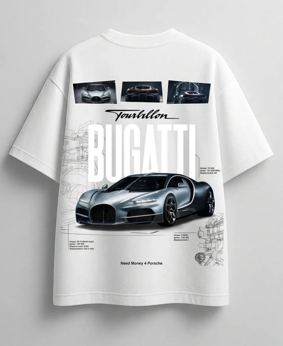 Bugatti hypercar inspired success mindset white T-shirt