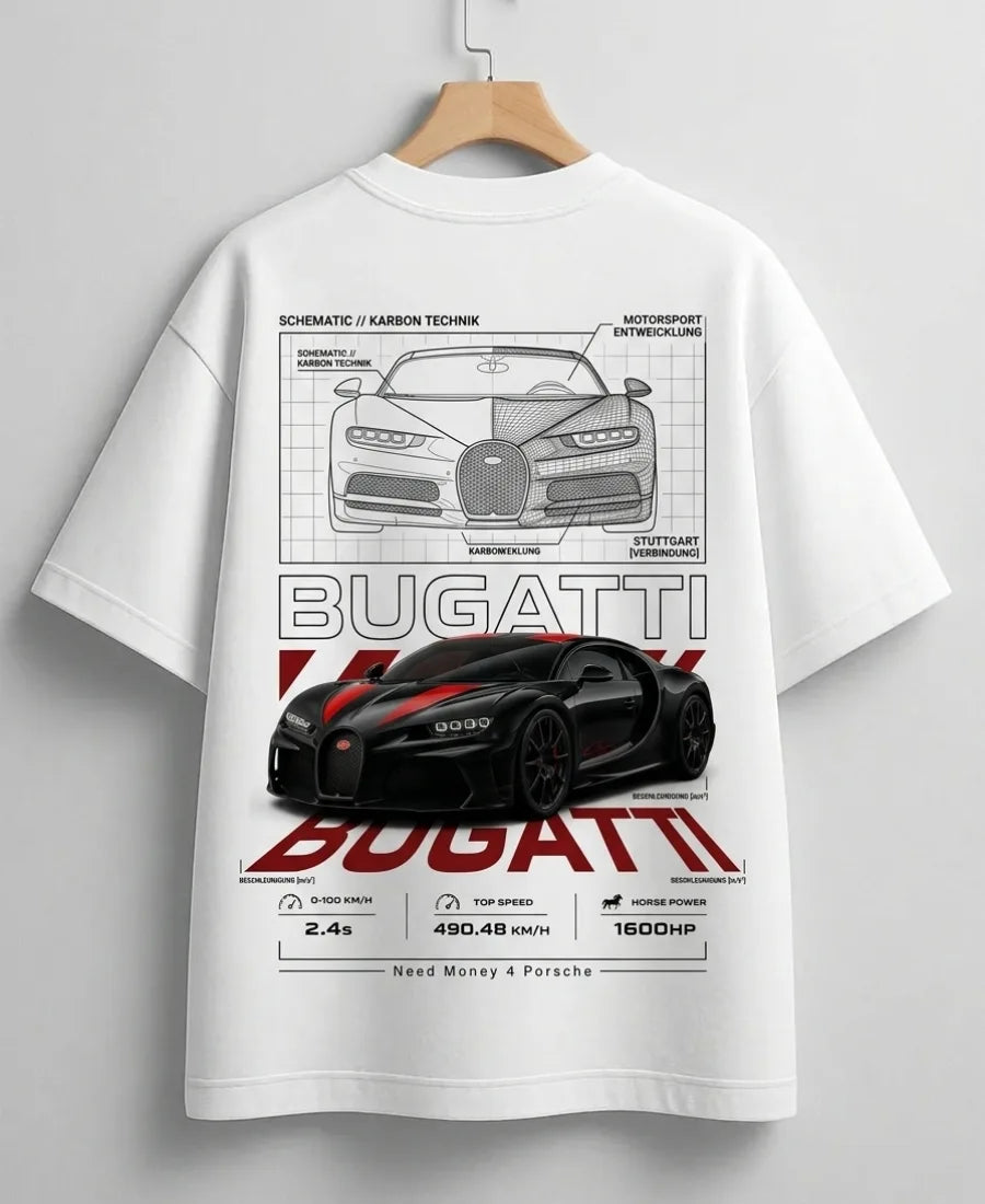 Premium Bugatti luxury dreams graphic T-shirt mockup
