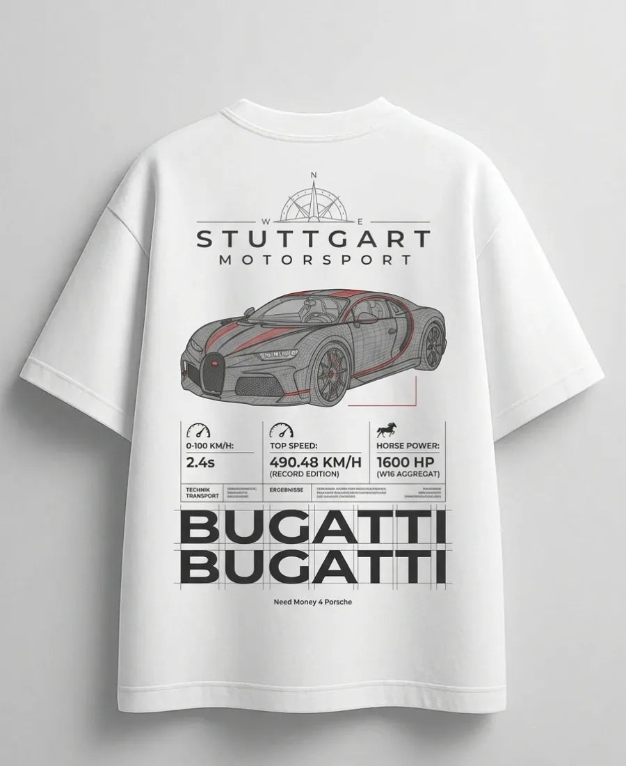 Luxury Bugatti hypercar inspired oversized streetwear T-shirt