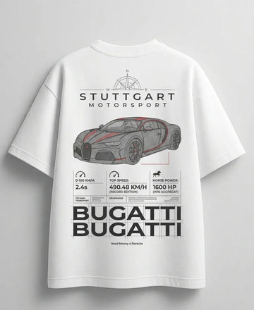 Luxury Bugatti hypercar inspired oversized streetwear T-shirt