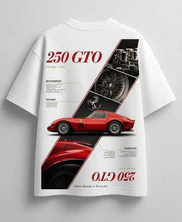 Premium Bugatti white oversized T-shirt with automotive theme