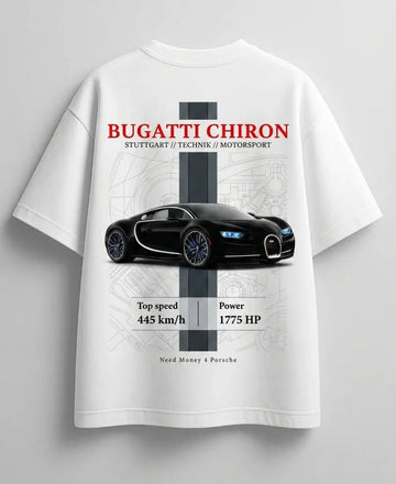 Luxury Bugatti supercar themed white streetwear tee