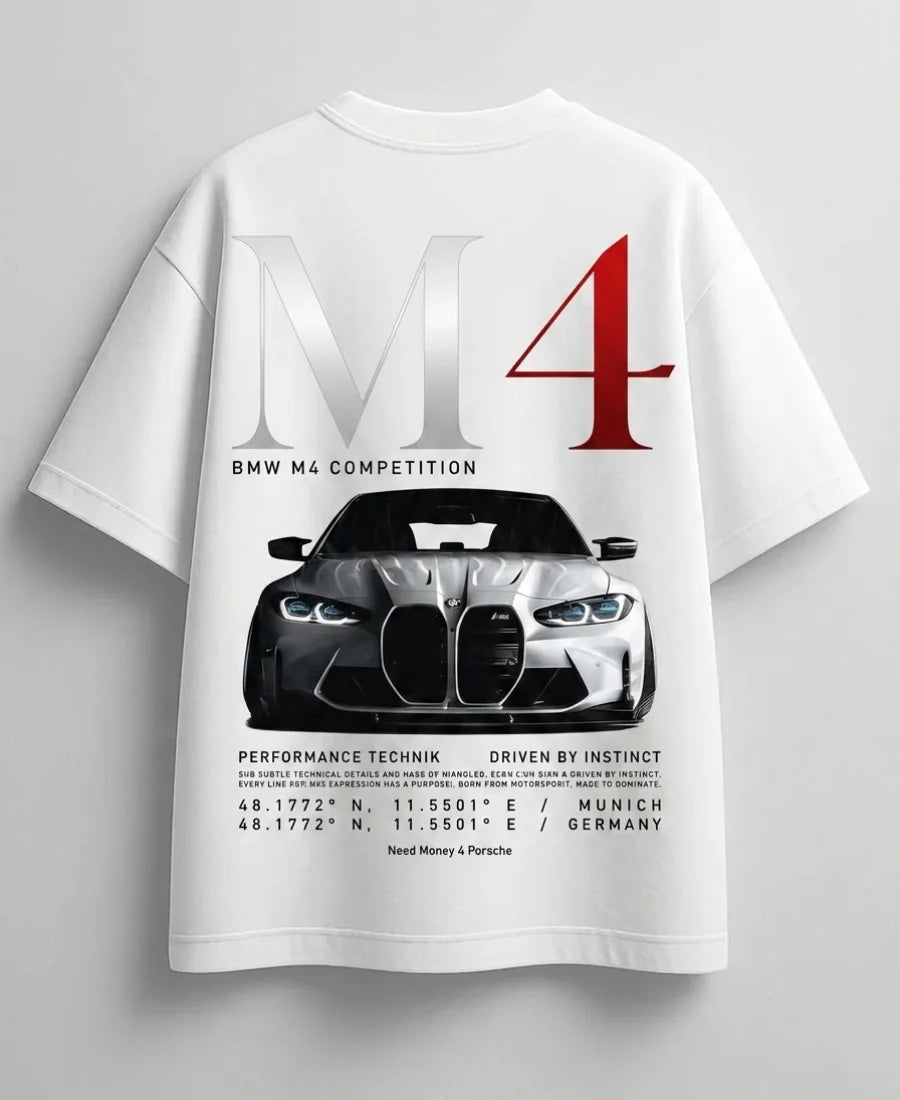 Modern Bugatti themed oversized white streetwear graphic tee