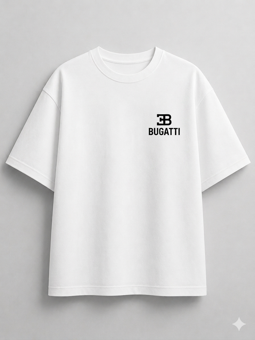 Luxury Bugatti supercar themed white streetwear tee