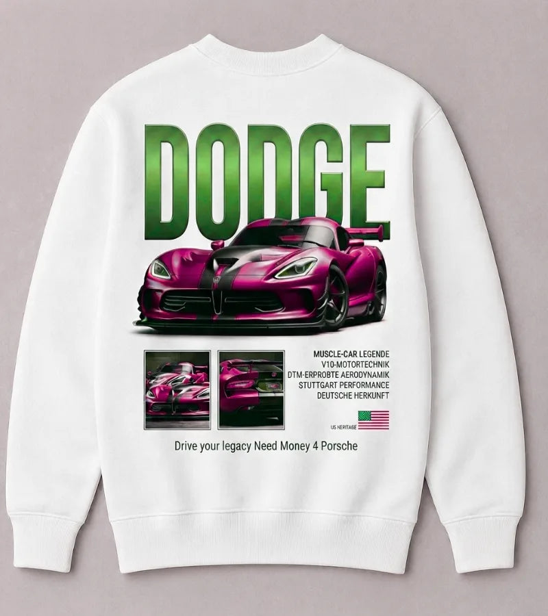 White Dodge muscle car graphic sweatshirt