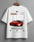 Casual white graphic tee with Ford Mustang inspired artwork