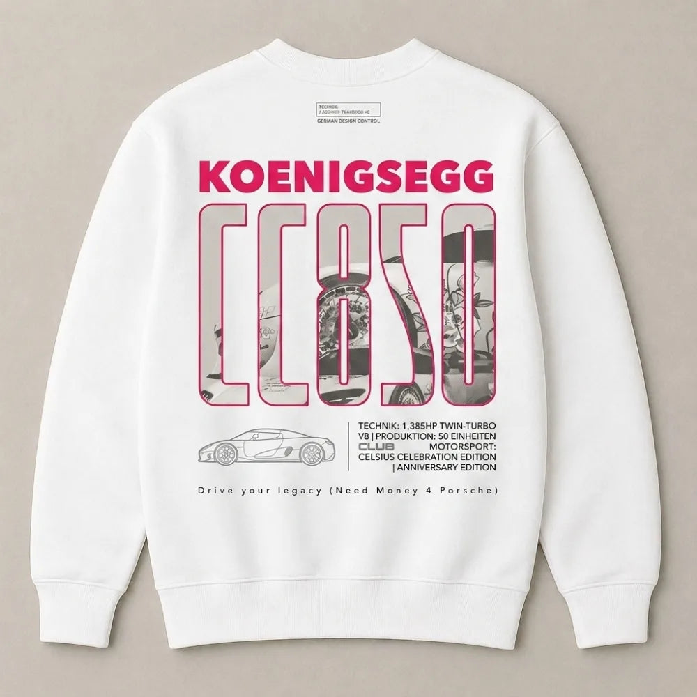 White Koenigsegg Jesko Absolut inspired streetwear sweatshirt