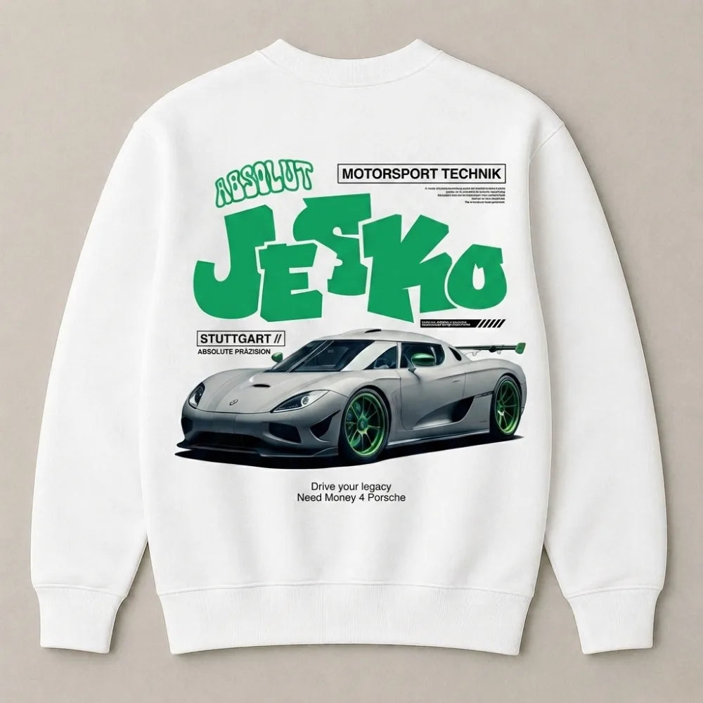White Koenigsegg Jesko Absolut fashion streetwear sweatshirt for men