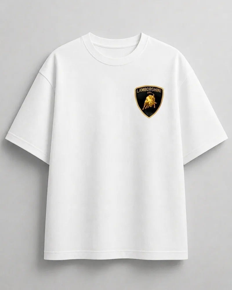 White oversized Lamborghini Huracan inspired fashion T-shirt