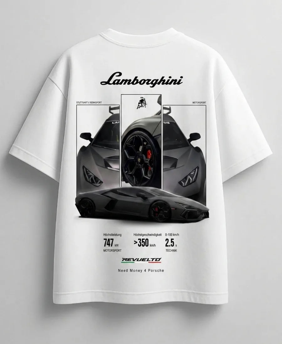 Need Money for Lamborghini joke design white graphic tee