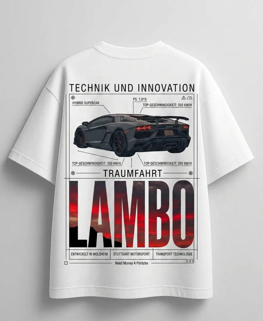 Oversized Lamborghini streetwear T-shirt with luxury car theme