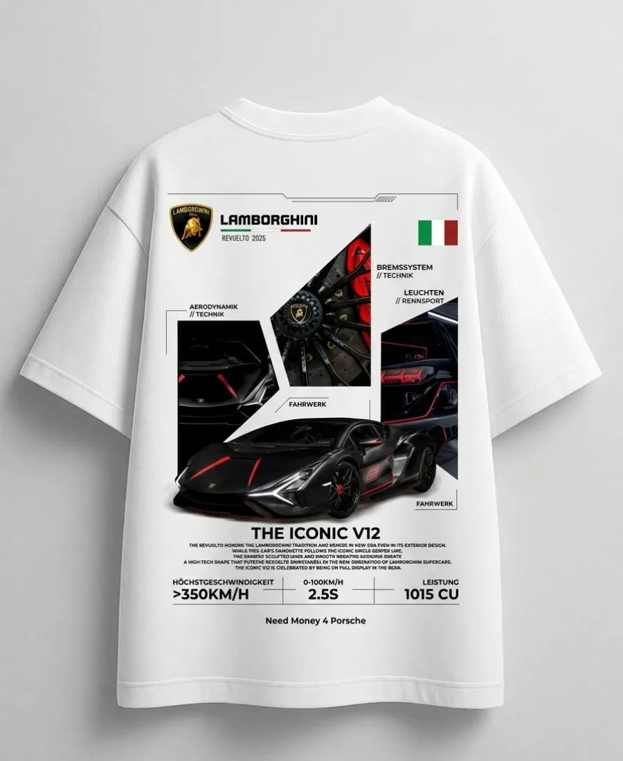 Lamborghini car enthusiast streetwear graphic T-shirt mockup