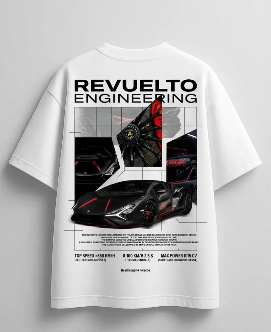 White oversized Lamborghini Huracan inspired fashion T-shirt