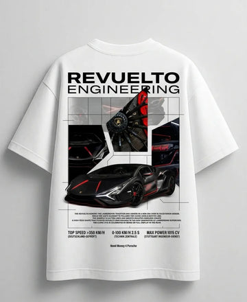 White oversized Lamborghini Huracan inspired fashion T-shirt