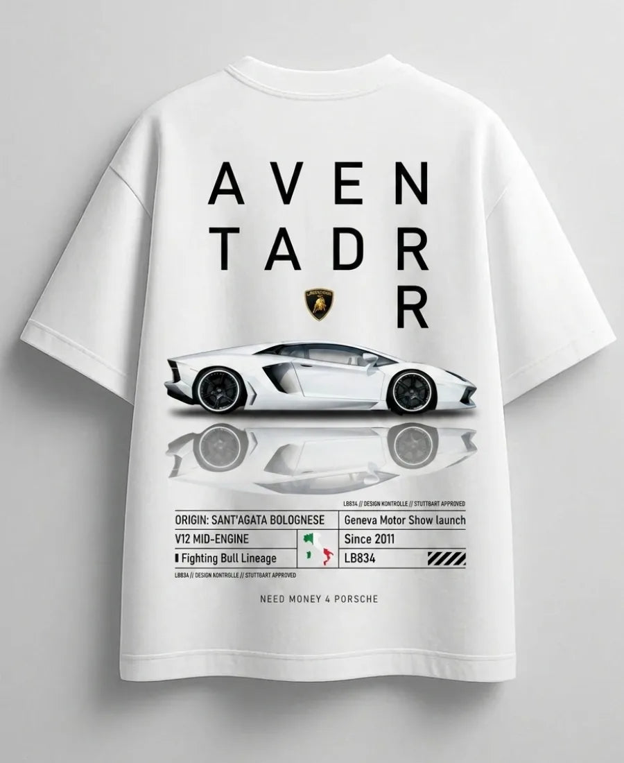 Lamborghini Huracan dreamer white oversized graphic T-shirt mockup