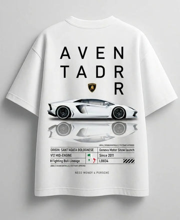 Lamborghini Huracan dreamer white oversized graphic T-shirt mockup