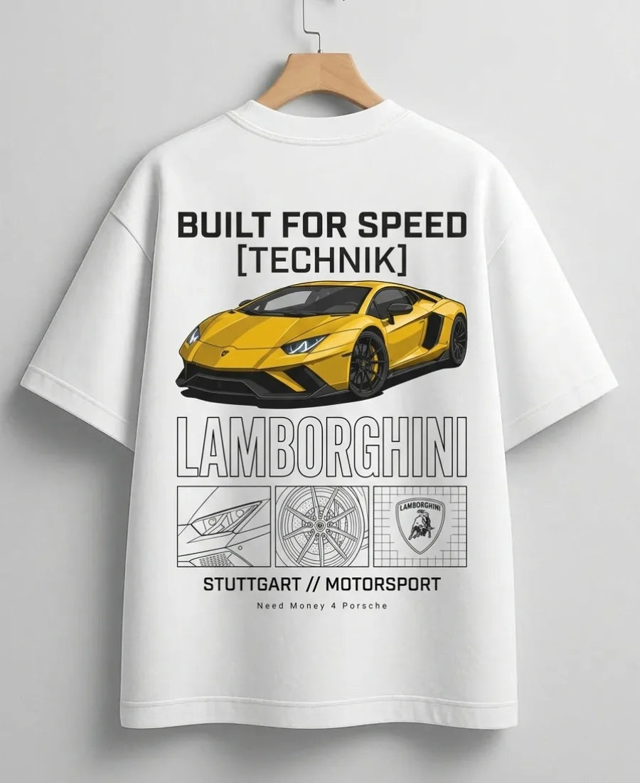 Fashionable Lamborghini inspired streetwear graphic tee in white