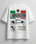 White oversized Lamborghini lifestyle graphic tee mockup