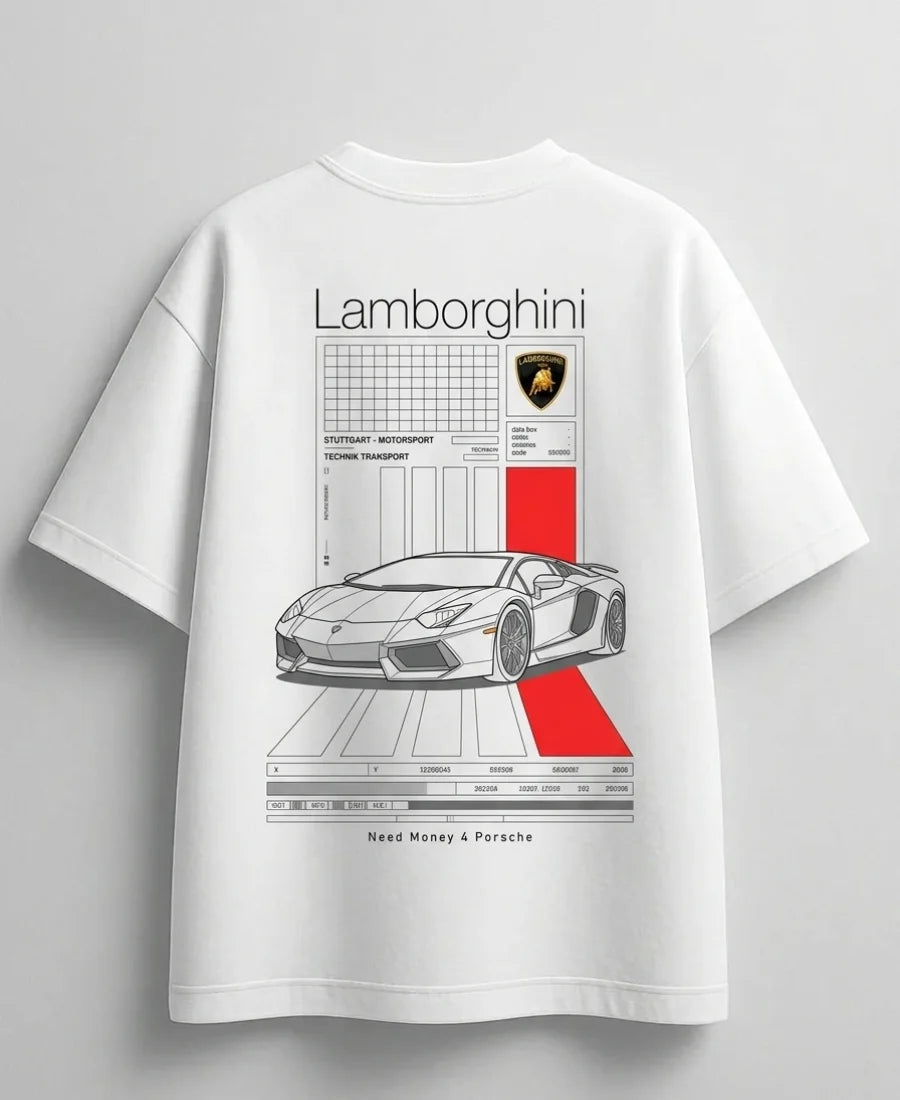 Modern Lamborghini inspired oversized streetwear graphic tee