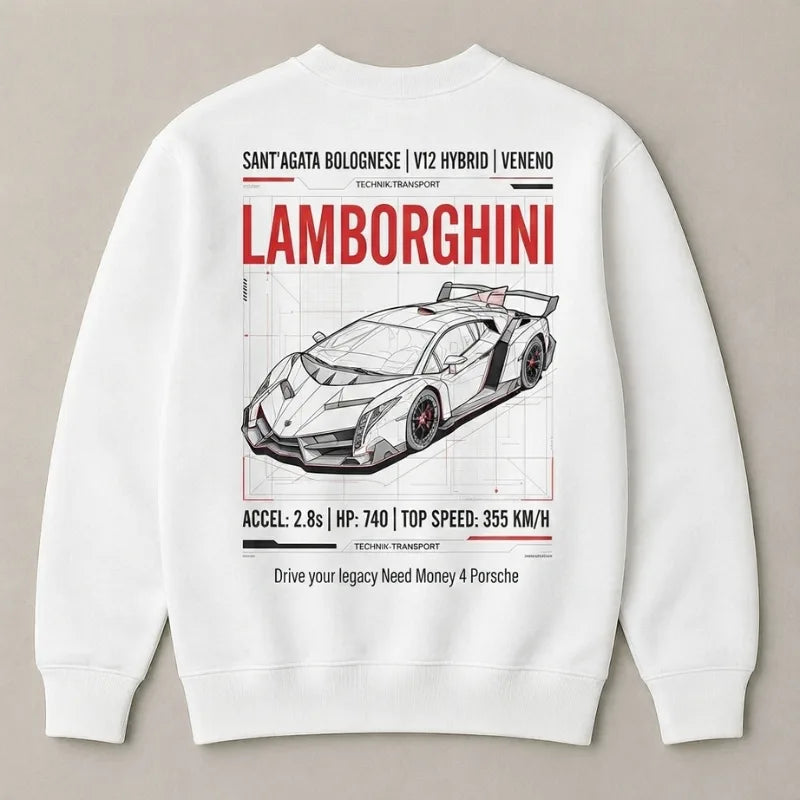 Exotic car enthusiast graphic sweatshirt inspired by Lamborghini