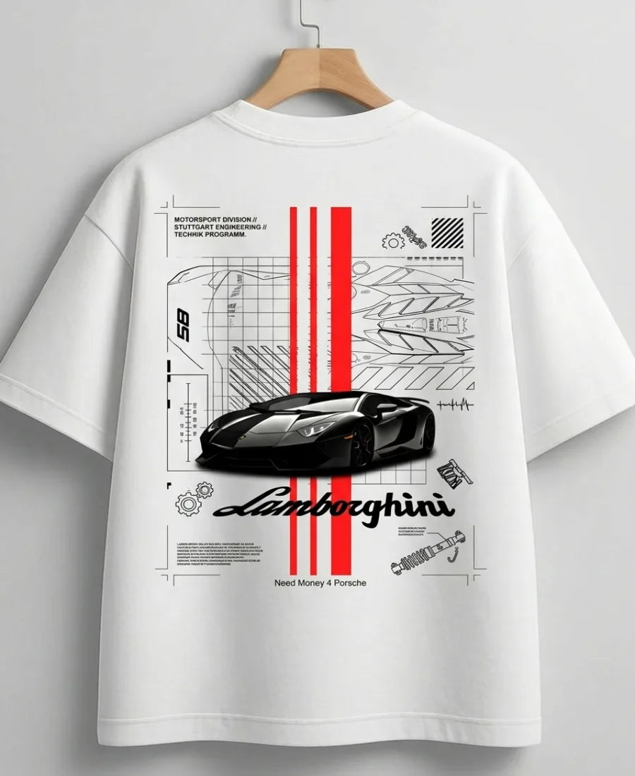Lamborghini supercar inspired white streetwear graphic tee