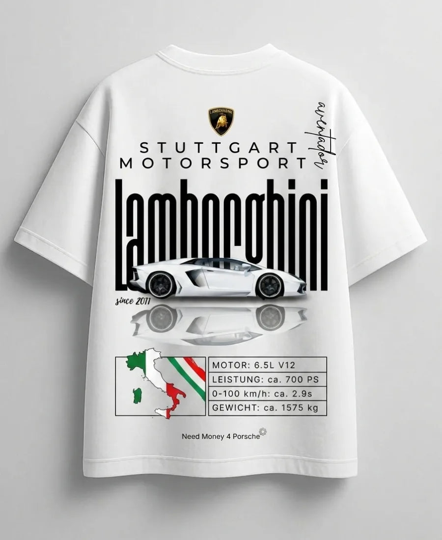 Need Money for Lamborghini supercar inspired white graphic shirt