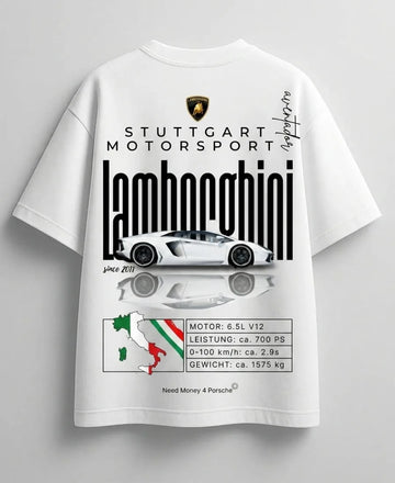 Need Money for Lamborghini supercar inspired white graphic shirt