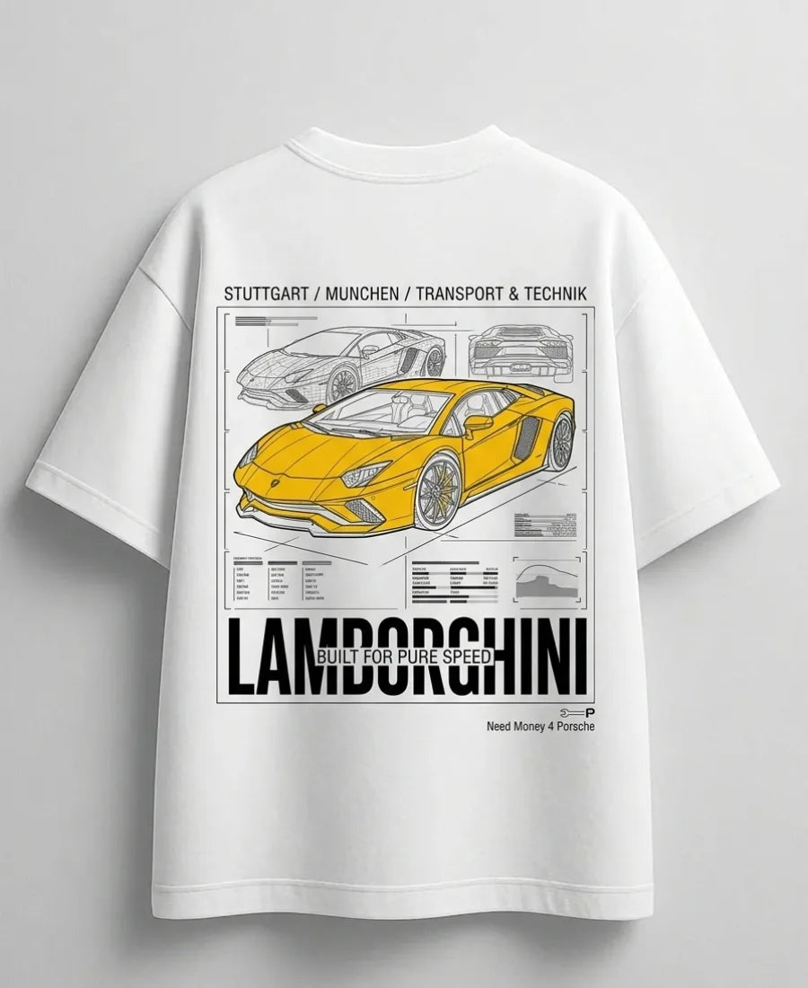 Need Money for Lamborghini Supercar Lifestyle oversized white graphic T-shirt