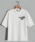 White oversized graphic tee with Need Money for Mustang design