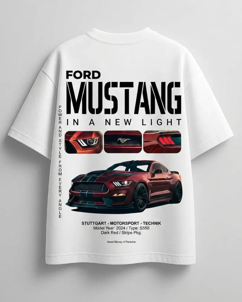 Need Money for Mustang white oversized t-shirt front view