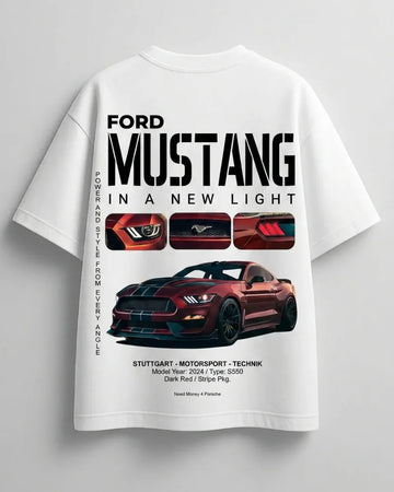 Need Money for Mustang white oversized t-shirt front view