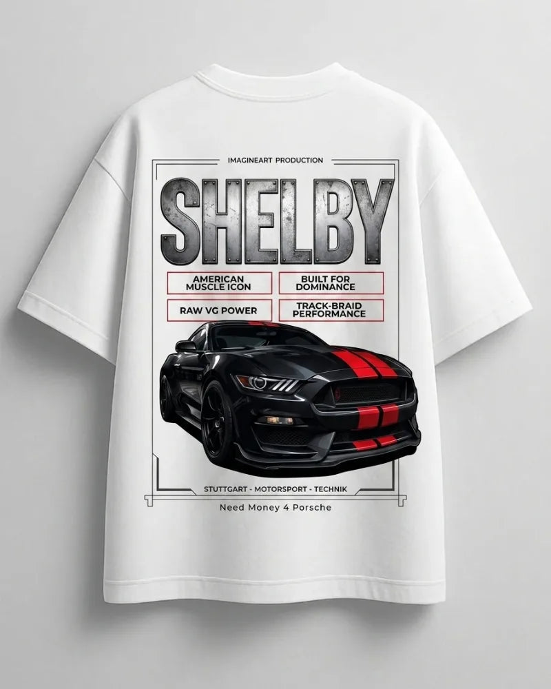 Ford Mustang themed graphic logo white cotton tee