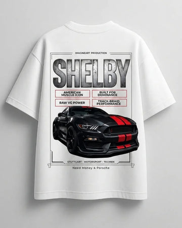 Ford Mustang themed graphic logo white cotton tee