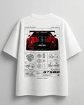 White oversized graphic tee with Need Money for Mustang slogan