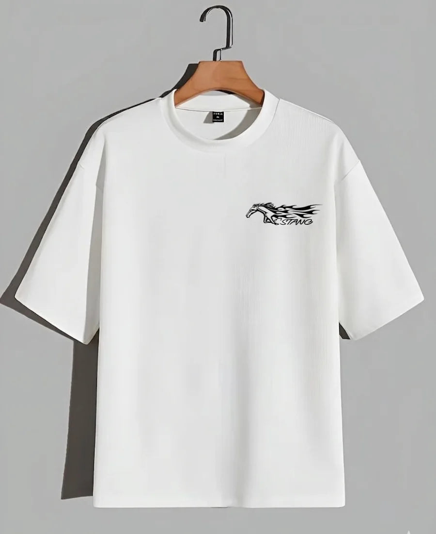 Trendy Mustang inspired white oversized t-shirt