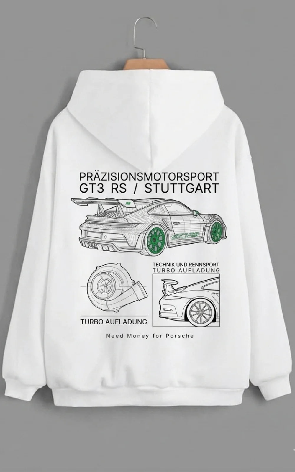 Need Money for Porsche 911 Dream Garage hoodie back print bold dream garage graphic design