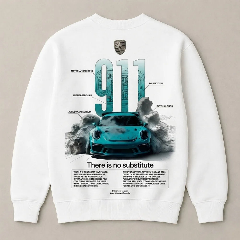 Automotive graphic crewneck sweatshirt inspired by Porsche 911