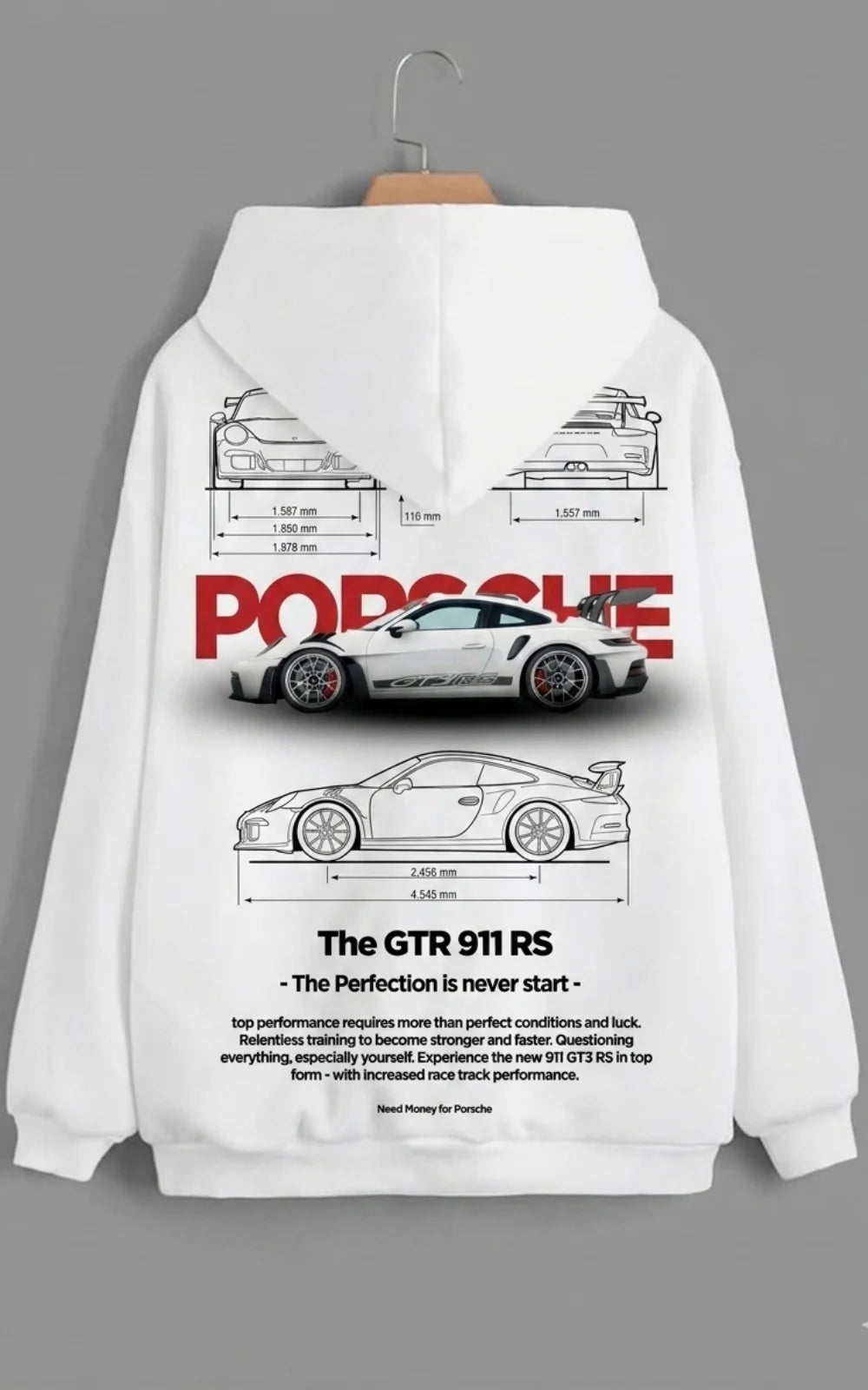 Need Money for Porsche 911 Legacy hoodie close up graphic detail premium print design