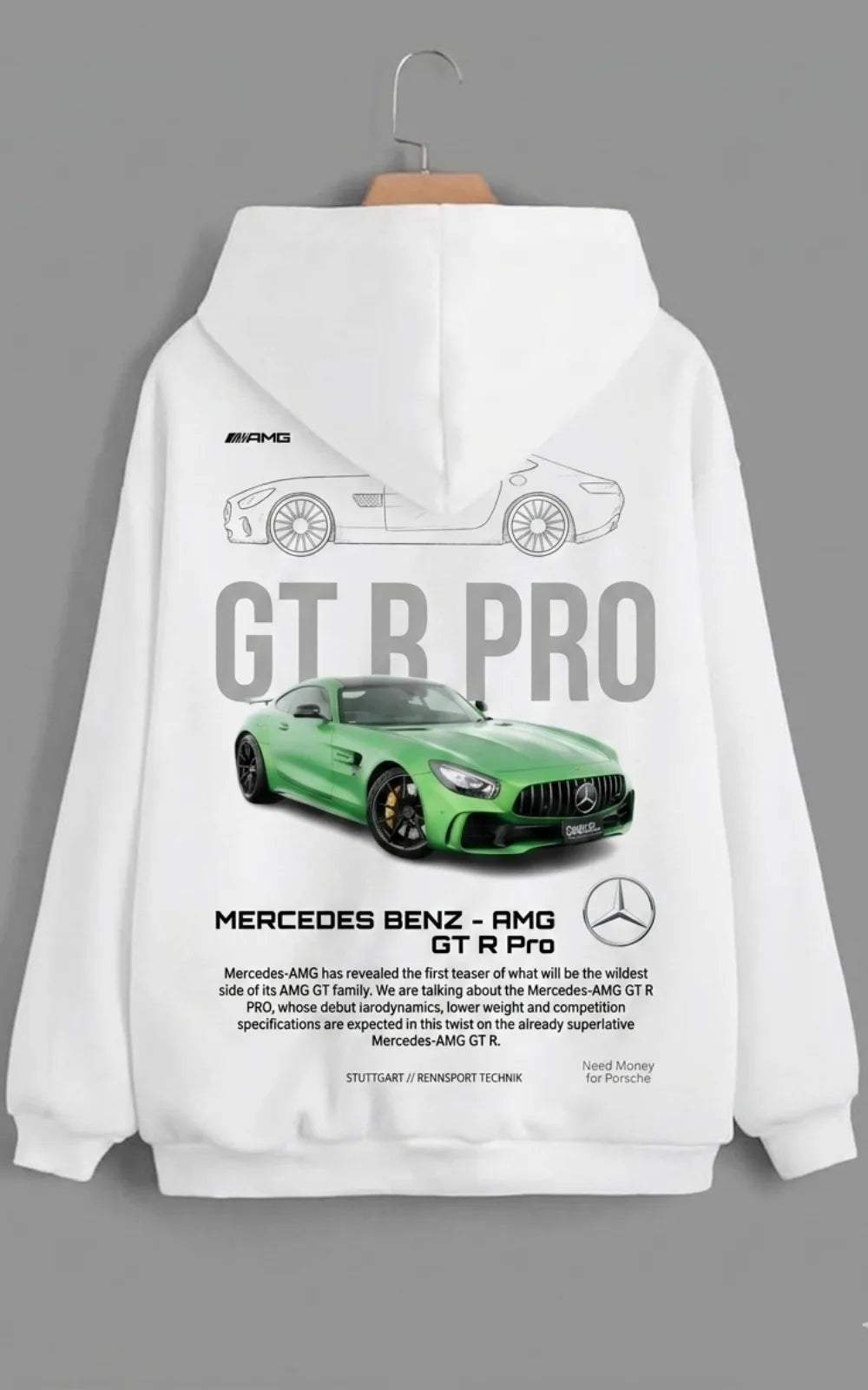 Need Money for Porsche 911 Racing Heritage hoodie front view premium motorsport streetwear style
