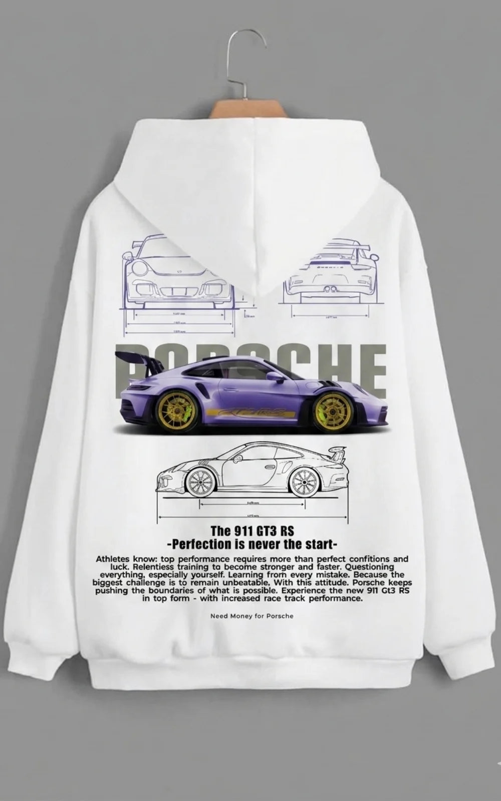: Need Money for Porsche 911 Street Legend hoodie black color modern luxury streetwear look