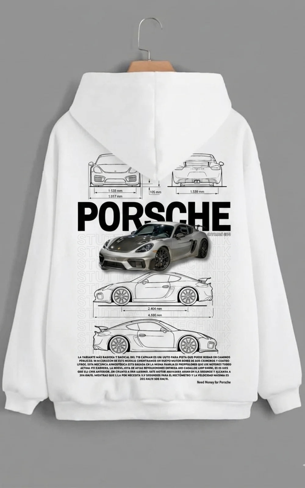 Need Money for Porsche 911 Street Legend hoodie front view premium automotive streetwear style