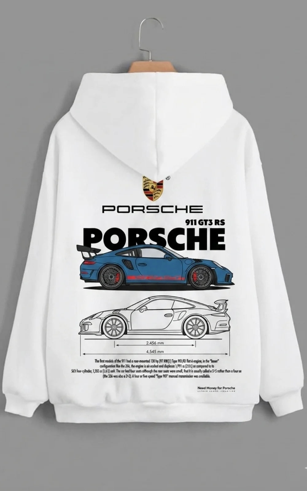Need Money for Porsche 911 Street Legend hoodie close up graphic detail premium print design