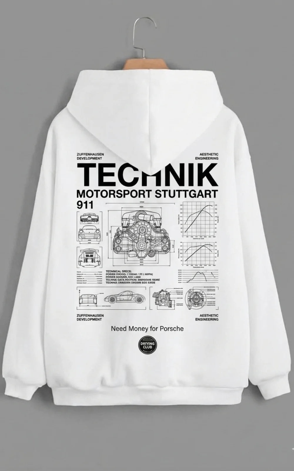 Need Money for Porsche 911 Track Inspired hoodie black color modern automotive streetwear look