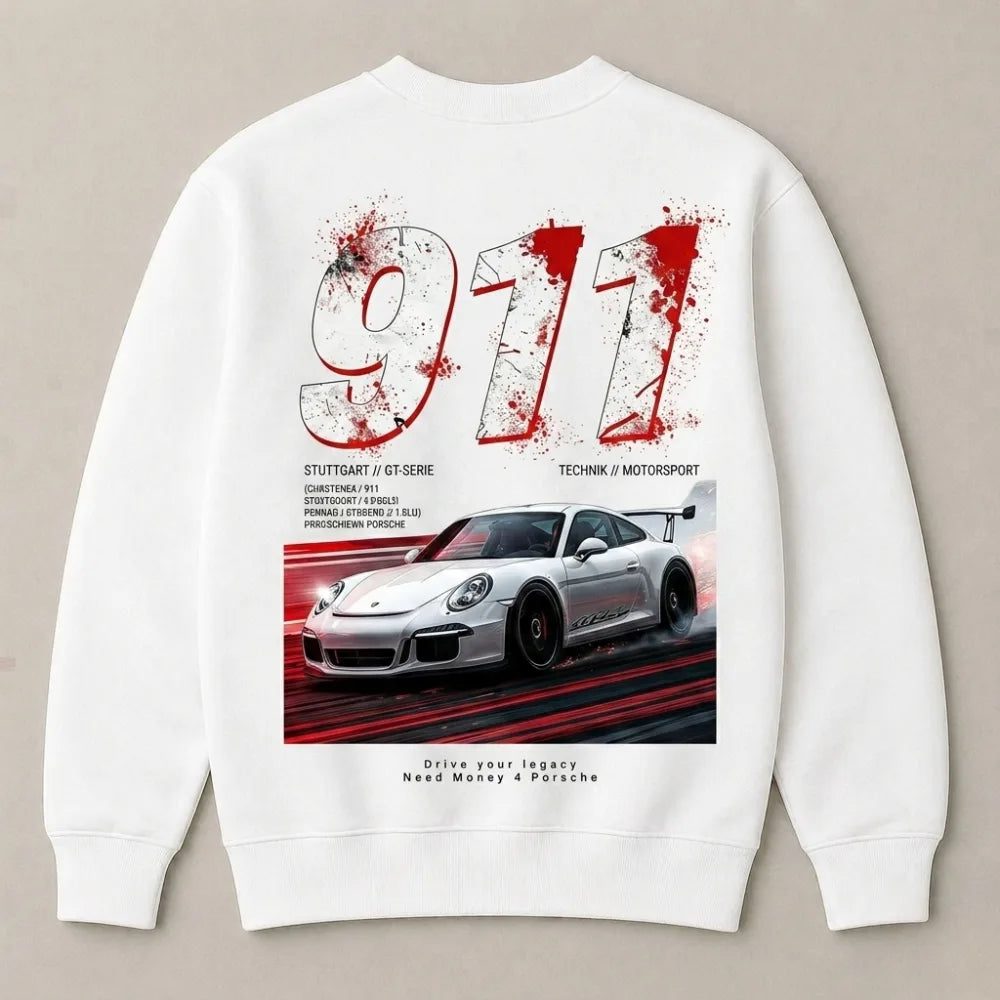 Need Money for Porsche 911 white oversized graphic sweatshirt