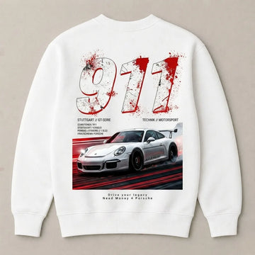 Need Money for Porsche 911 white oversized graphic sweatshirt